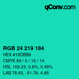 カラーコード: RGB 24 219 184 | qconv.com