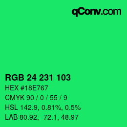 颜色代码: RGB 24 231 103 | qconv.com