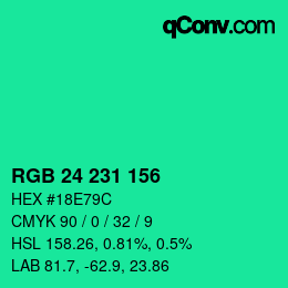 颜色代码: RGB 24 231 156 | qconv.com