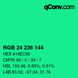 颜色代码: RGB 24 236 144 | qconv.com