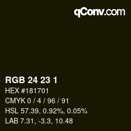 カラーコード: RGB 24 23 1 | qconv.com
