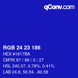 Color code: RGB 24 23 186 | qconv.com