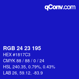 Color code: RGB 24 23 195 | qconv.com