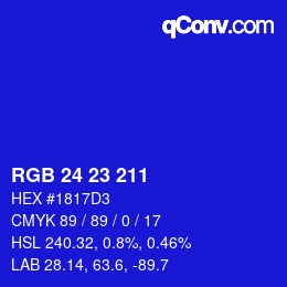 Color code: RGB 24 23 211 | qconv.com