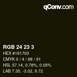 カラーコード: RGB 24 23 3 | qconv.com