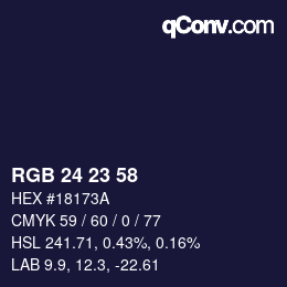 Color code: RGB 24 23 58 | qconv.com