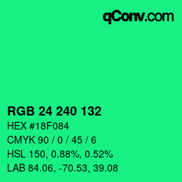 Color code: RGB 24 240 132 | qconv.com