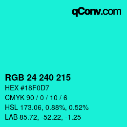 Color code: RGB 24 240 215 | qconv.com