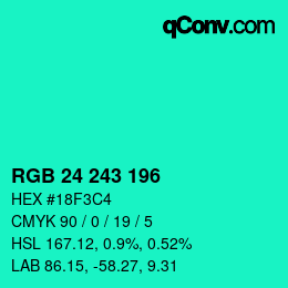 Color code: RGB 24 243 196 | qconv.com
