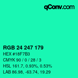 Color code: RGB 24 247 179 | qconv.com