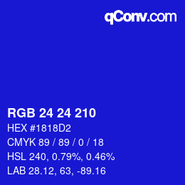 カラーコード: RGB 24 24 210 | qconv.com