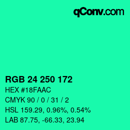 Color code: RGB 24 250 172 | qconv.com