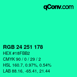 Color code: RGB 24 251 178 | qconv.com