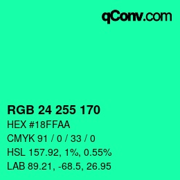 Color code: RGB 24 255 170 | qconv.com