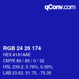 カラーコード: RGB 24 26 174 | qconv.com