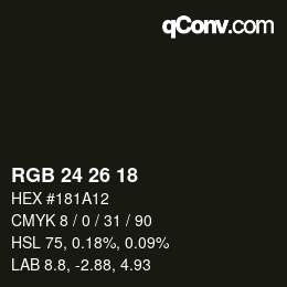 Color code: RGB 24 26 18 | qconv.com