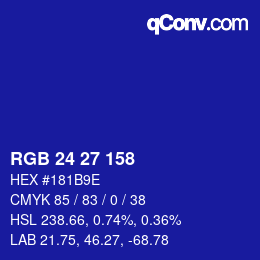 カラーコード: RGB 24 27 158 | qconv.com