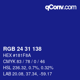Color code: RGB 24 31 138 | qconv.com