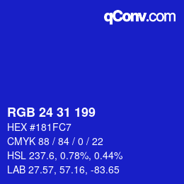 Color code: RGB 24 31 199 | qconv.com
