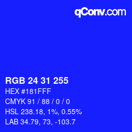 Color code: RGB 24 31 255 | qconv.com