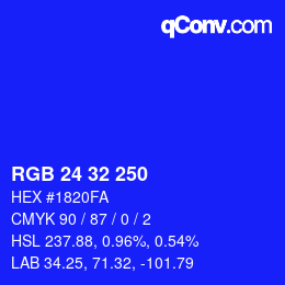 Color code: RGB 24 32 250 | qconv.com