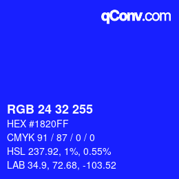 Color code: RGB 24 32 255 | qconv.com