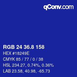 カラーコード: RGB 24 36.8 158 | qconv.com
