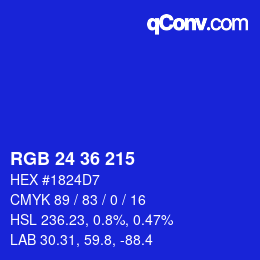 Color code: RGB 24 36 215 | qconv.com