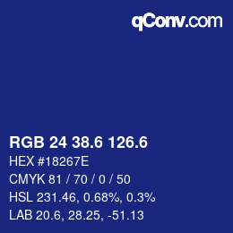 カラーコード: RGB 24 38.6 126.6 | qconv.com