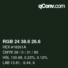 カラーコード: RGB 24 38.6 26.6 | qconv.com