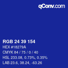 Color code: RGB 24 39 154 | qconv.com