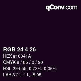 Color code: RGB 24 4 26 | qconv.com