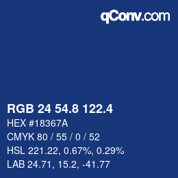 カラーコード: RGB 24 54.8 122.4 | qconv.com