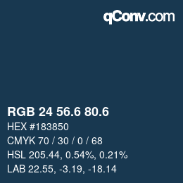 カラーコード: RGB 24 56.6 80.6 | qconv.com
