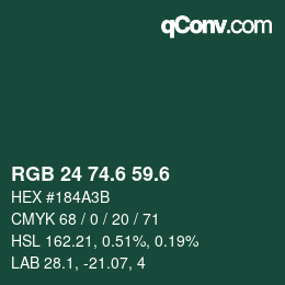 カラーコード: RGB 24 74.6 59.6 | qconv.com