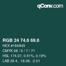 カラーコード: RGB 24 74.6 69.6 | qconv.com