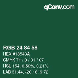 Color code: RGB 24 84 58 | qconv.com