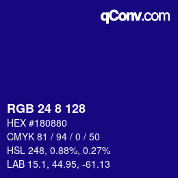 カラーコード: RGB 24 8 128 | qconv.com