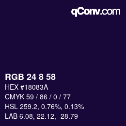 カラーコード: RGB 24 8 58 | qconv.com