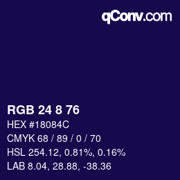 カラーコード: RGB 24 8 76 | qconv.com