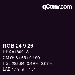 Color code: RGB 24 9 26 | qconv.com