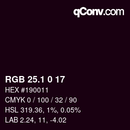 カラーコード: RGB 25.1 0 17 | qconv.com