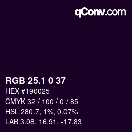 カラーコード: RGB 25.1 0 37 | qconv.com