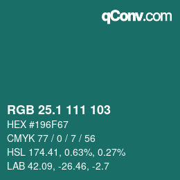 Color code: RGB 25.1 111 103 | qconv.com