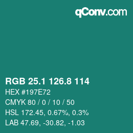 カラーコード: RGB 25.1 126.8 114 | qconv.com