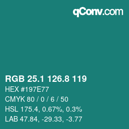 カラーコード: RGB 25.1 126.8 119 | qconv.com