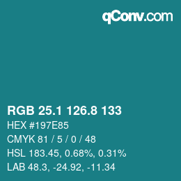 カラーコード: RGB 25.1 126.8 133 | qconv.com