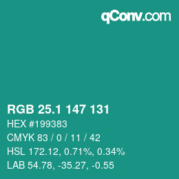 カラーコード: RGB 25.1 147 131 | qconv.com