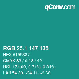 カラーコード: RGB 25.1 147 135 | qconv.com