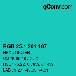 カラーコード: RGB 25.1 201 187 | qconv.com